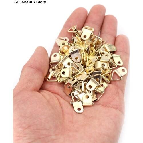 100PCS/Lot Golden Triangle D-Ring Hanging Oil Painting Mirror Picture Frame Hanger Art Work Photo Wall Hook Hooks Hangers
