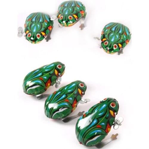 10pcs/lot Retro Jumping Frog Tin Toys Wind Up Vintage Metal Clockwork Tin Toys Vintage Kid Jumping Frog Action Figures toy