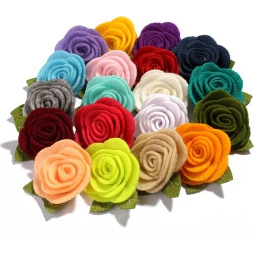 120pcs/lot 19colors Cute Rose Nonwovens Artificial Fabric Flowers with leaves For Wedding Decoration DIY Decorative Wreath