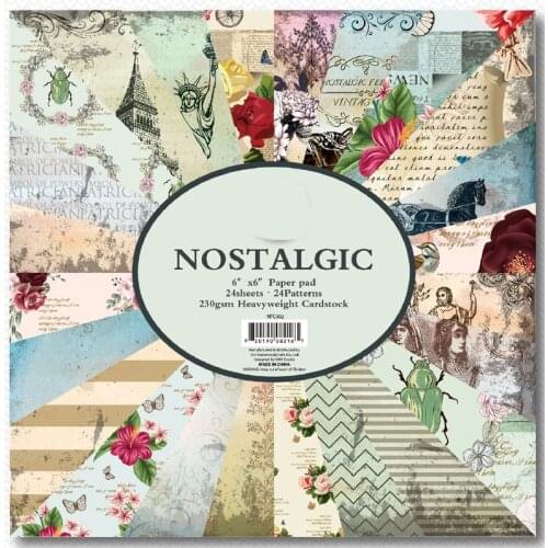 24 sheets 6"X6" Nostalgic Double Print patterned paper Pad Scrapbook paper pack handmade paper craft Background pad Alinacraft