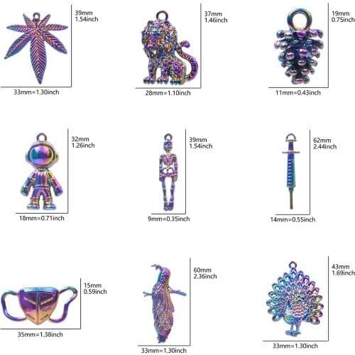 5Pcs/Lot Rainbow Color Lion Robot Leaf Grape Charms Diy Pendant Women Keychain Earrings Jewelry Wholesale