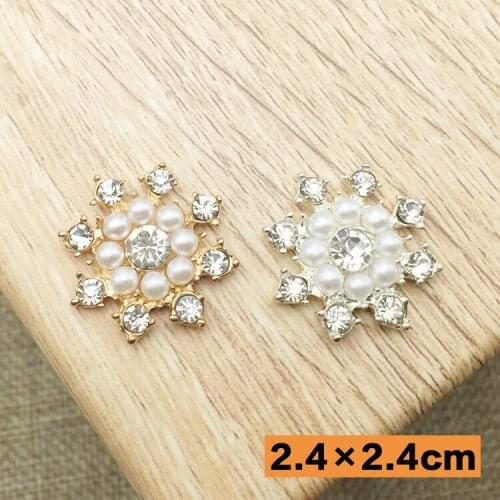 50pcs/lot flatback Metal Rhinestone Pearl Button Clear Artificial Alloy Crystal Flatback Wedding Buttons