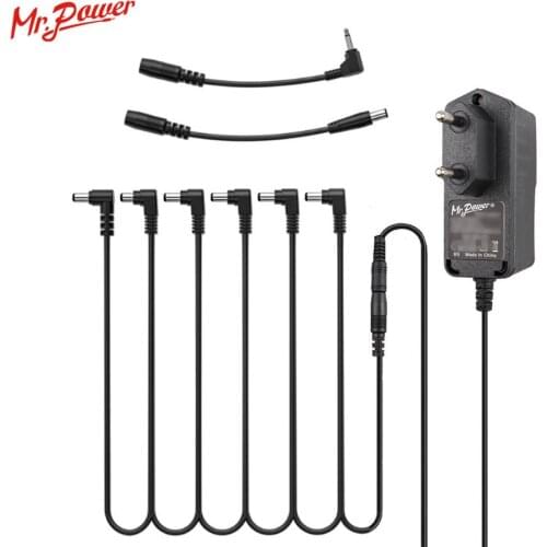 9V Guitar Effect Pedal Power Supply Adapter 6 Way Cables Daisy Chain Wire with Reverse Polarity Lead and Positive Tip Converter