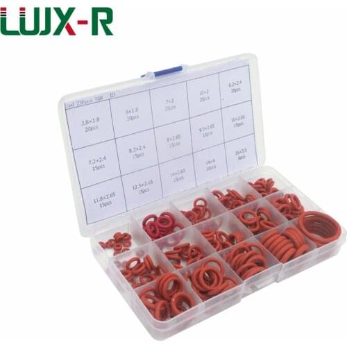 LUJX-R 236pcs Gasket Kit O Ring Silicone Seal Set Oil Sealing Washer O-Ring Assortment Different Size Red Rings Repair Kits Case