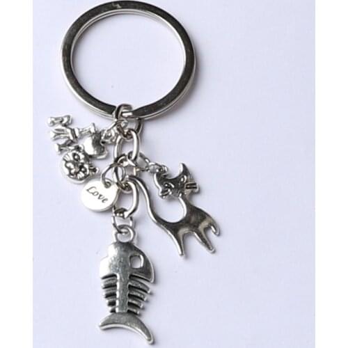 1Pcs Fish Bone Charms Cat Keychain Pet Memorial Jewelry Gift For Cat Lover I Love My Cat