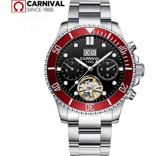 CARNIVAL Mechanical Watch Stainless Steel Tourbillon Automatic Waterproof Men Watches Luminous Wristwatch Men Relogio Masculino