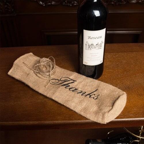 THANKS Jute Burlap Wine Bottle Cover Gift Bag Rustic Wedding Decoration Birthday Christmas Party Decoration Wine Accessories