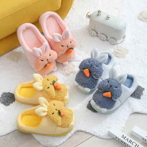 Lovely Home Pink Princess Slippers for Girls Yellow Radish Rabbit Anti Slip Soft Bottom Slippers for Kids Furry Toddler Shoes