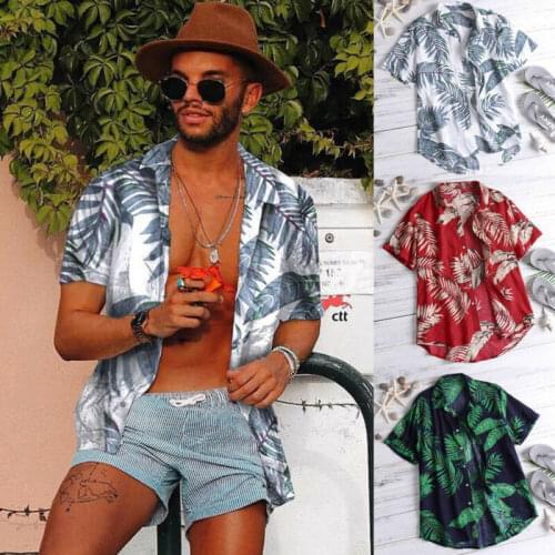 US Mens Hawaiian Shirt Summer Floral Print Beach Short Sleeve Casual Luau Shirt Tops Holiday Shirts Tops