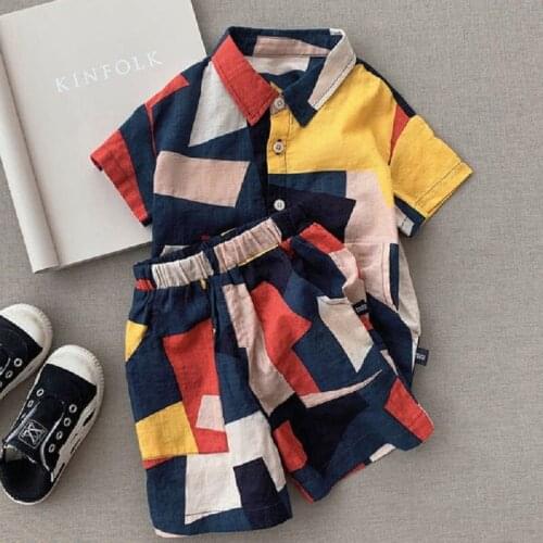 Baby Girl Boy Cotton Clothes Set Geometric Shirt+Shorts 2PCS Summer Infant Child Clothing Set Outfit Baby Clothes Suit 1-10Y
