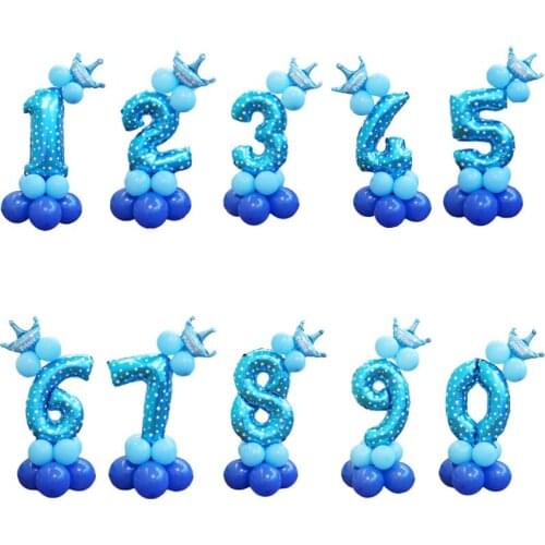 Combination Rainbow Pink Blue Large 32 Inch Number Balloons Mini Crown Balloon Set For First Birthday Party Decorations Supplies