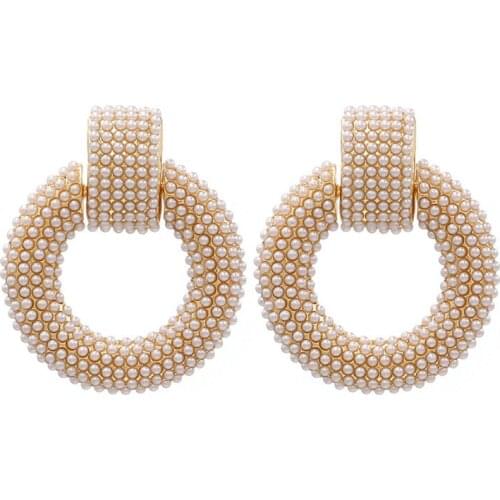 Round Alloy Inlaid White Pearl Earrings Women ZA Exaggerated Explosions Geometric Big Earrings Wedding Jewelry ET1339