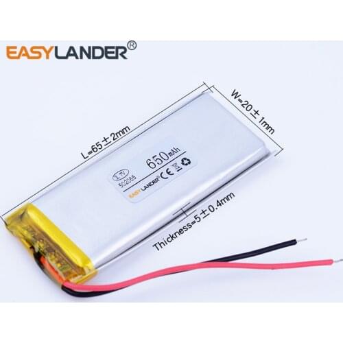 502065 3.7V 650mAh Rechargeable li-Polymer Li-ion Battery For mp3 mp4 DVR GPS PDA bluetooth Speaker toys tools 501965 052065