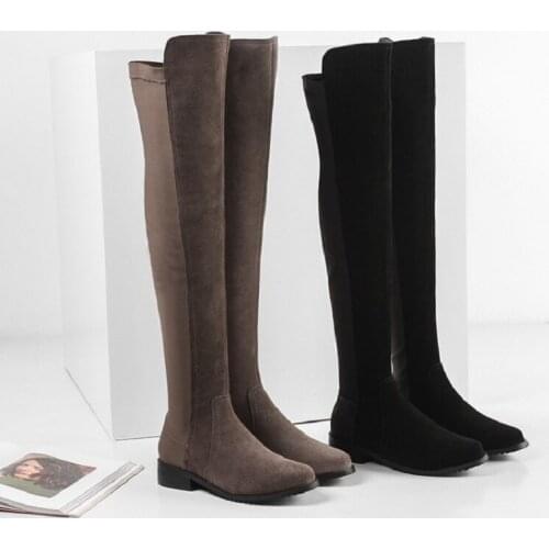MEZEREON Modern Thigh High Boots Round Toe Cow Suede And Stretch Fabric Cool Riding Equestrian Boots Brand Design Women Shoes