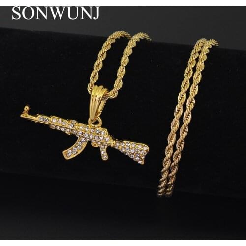 Fashion Cool AK47 Gun Pendant Necklace European Hip Hop Jewelry N644
