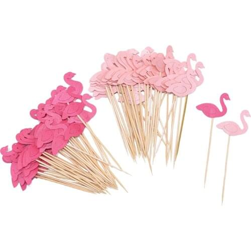 20/30/50/60pc Rose Pink Flamingo Cake Toppers Cake Picks Cupcake Decoration For Summer Hawaii Birthday Wedding Party Baby Shower