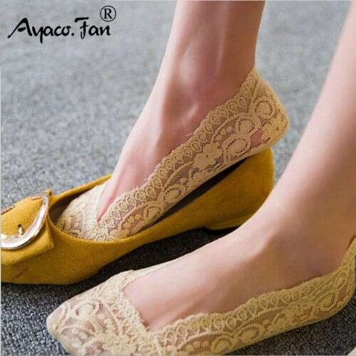 Summer Women Girl Silica Gel Lace Boat Socks Invisible Cotton Sole Non-slip Antiskid Slippers Solid Anti-Slip Sock 10PCS=5Pairs