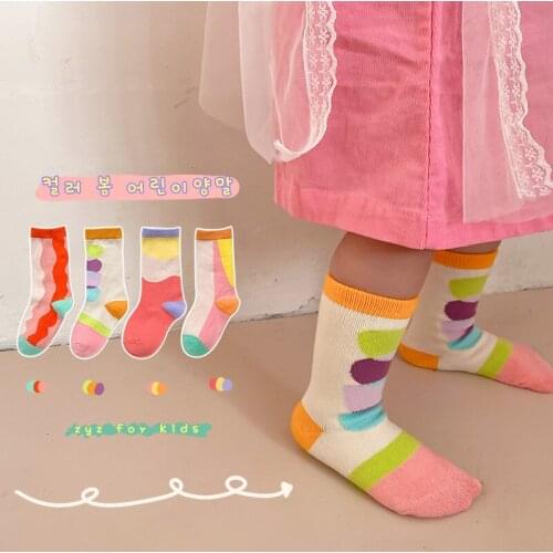 4 Pairs Cute Autumn Woman Socks Harajuku Soft Cotton Breathable Elastic Middle Tube Sock Candy Color Girls Socks For Boys