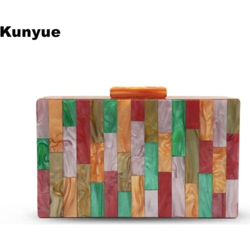 New fashion Colorful Acrylic Clutch Purse Women Envelope Handbags Elegant Lady Vintage Chains Evening Bag Chic Wallet Party Prom