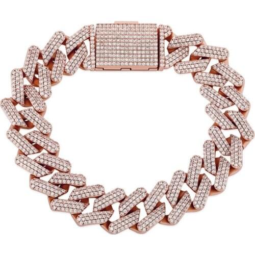 New Iced Out Micro Pave Cuban Chain Bracelet Hip Hop Bangle Link Mens Jewelry