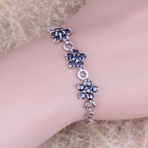 Dazzling Black Cubic Zirconia Silver Plated Link Chain Bracelet 6.5 - 7.5 inch Free Gift Bag S0534