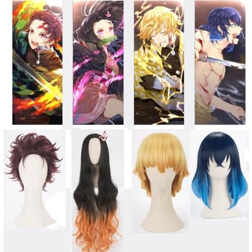 Demon Slayer Wigs Tanjirou Nezuko Kamado Wigs Kimetsu no Yaiba Cosplay Wigs Zenitsu Agatsuma Golden Hair Inosuke Hashibira Blue