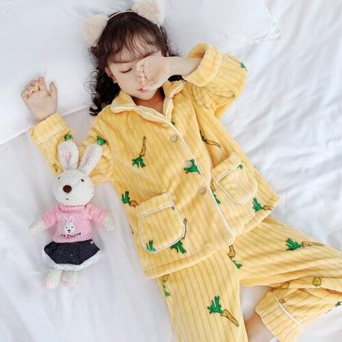 Korean Girls Pajamas For Girls Fancy Night Wear Clothes Thick Warm Winter Pajamas Sets Kids Night Wear Warm Children Bathrobe