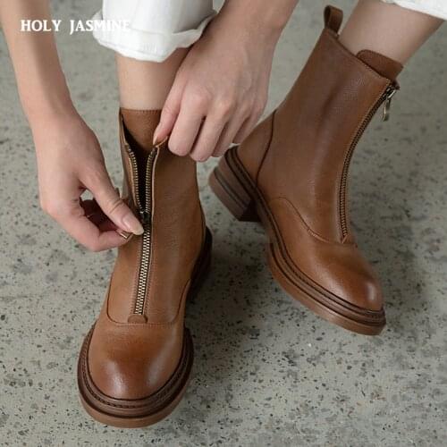 2021 New Ankle Boots Woman Genuine Leather Winter Shoes Woman Thick Bottom Fashion Warm Short Boots Woman Footwear Size 34-40