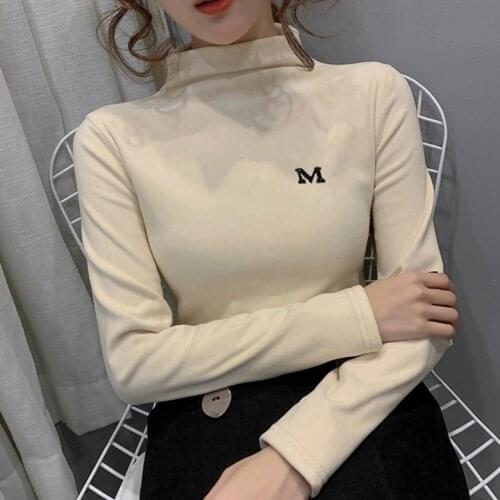 Obrix Slim Fit Casual Style Female Pullover Turtleneck Embroidery Full Sleeve Spring Pullover For Women