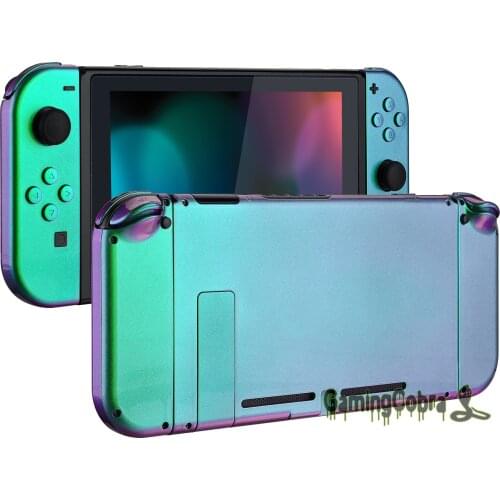EXtremeRate Chameleon Green Purple Glossy Console Back Plate Controller Housing Shell with Full Set Buttons for Nintendo Switch