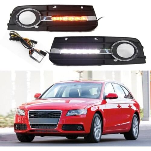 LED DRL Daytime Running Light Front Bumper Fog Lamp W/ Turn Signal For Audi A4 B8 2008-2012
