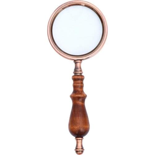 10X Magnifying Glass Retro Handheld Magnifier Wooden Handle Optical Glass Magnifying Glass for Reading Coins Repair Work #35