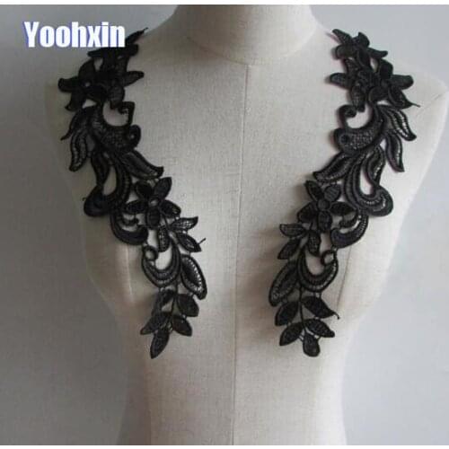 High quality 3D black cotton embroidery DIY flower lace collar Fabric Sewing Applique ribbon trim neckline guipure wedding decor