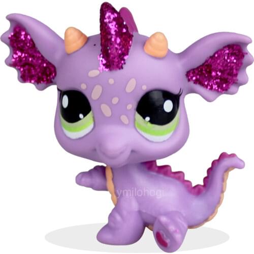 YASMINE Pet Shop Purple & Pink Sparkle Glitter Dragon with Green Eyes LPS #2660