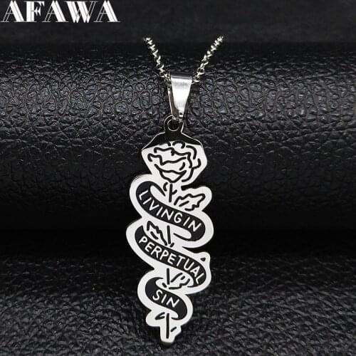 2021 Fashion LIVINGIN PERPETUAL PERPETUAL SIN Stainless Steel Rose Necklace for Women Rosary Necklace Jewelry colgantes N1874S02