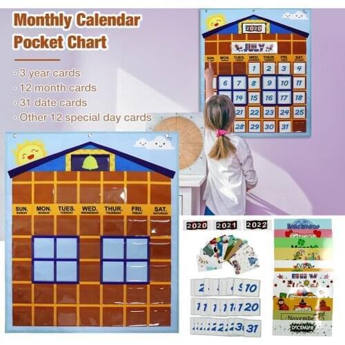 27x 32 Inches Classroom Monthly Calendar Pocket Chart Date Day Season Weather Learning Chart With 37 Transparent Pocket Chart
