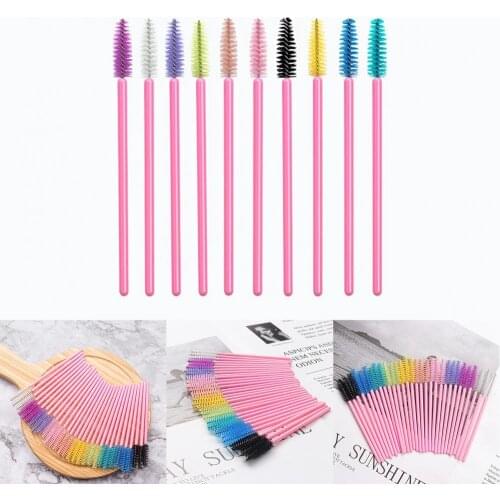 50Pcs/Bag Colorful Eyelashes Brushes Disposable Easy to Use Screw-type Head Dual Purpose Plastic Portable Mascara Wands for Girl
