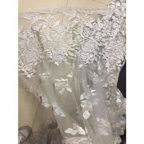 African fabric 2018NEW ch75# Silver lace embroidery peony pattern wedding dress clothfor use at wedding parties