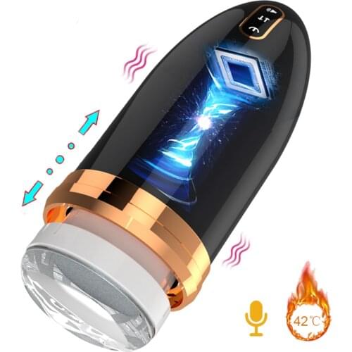Automatic Telescopic Piston Male Masturbator Vibrator Heating Moan Voice Vagina Real Pussy Masturbation Cup Sex Toys For Woman