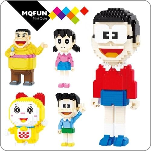 Balody Cartoon Mini Bricks Doraemon Family Nobita Nobi Minamoto Shizuka Action Figures Micro Building Blocks Toys For Children