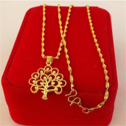 Yellow Gold GP Charm Bracelets For Women Money Tree Pendant & Necklace Chain Collier Choker Wedding Jewelry Accessories Gift