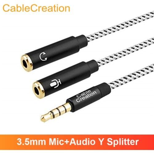 CableCreation 3.5mm Audio Y Splitter 3.5mm Male to Dual Female Headset Y Adapter with Jack CTIA to OMTP Adapter For Microphone