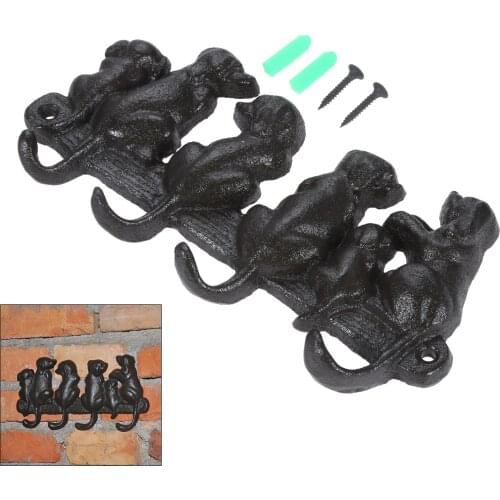 Cast Iron 4 Dog Wall Mounted Antique Wall Hook Hanger Keys Holder With 4 Hooks Retro Key Hanger Coat Hat Kitchen Bathroom Racks
