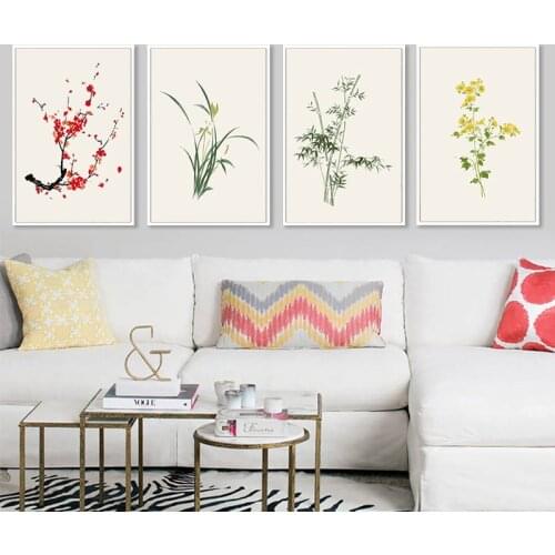 DIY colorings pictures by numbers with colors Plum orchid, orchid, chrysanthemum picture drawing painting decor four pieces