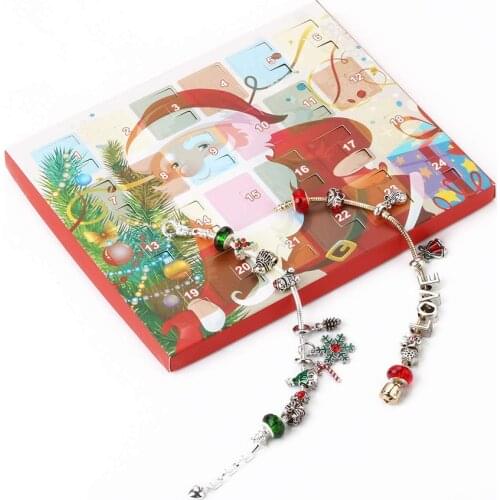 DIY Christmas Calendar Charm Bracelet Jewelry Advent Calendar 24 Days Countdown to Christmas Kids Gift Set Santa Claus Elk Box