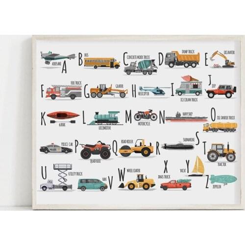 Home Decoration Canvas Painting Hd Pictures Wall Art Printed Car Alphabet Nordic Style Simple Modular Poster For Children Room