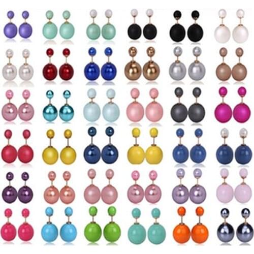 #ER040) New Fashion Paragraph Hot Selling Earrings Double Side Shining Pearl Stud Earrings Big Pearl Earrings For Women