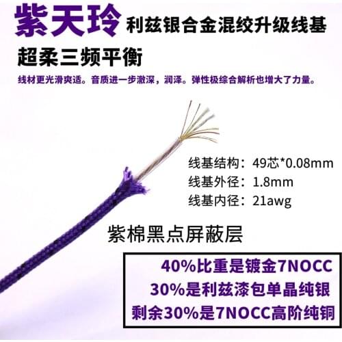 Flexible three-band balanced litz silver alloy mixed upgrade wire base 49core (OD1.8mm 21awg)