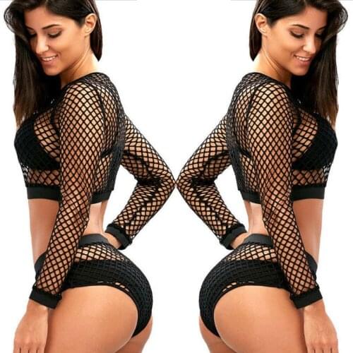 Hot sale Sexy Lingerie Women Lingerie top panty set Lace sexy fishnet Babydoll Sleepwear Underwear Bodysuit black/white