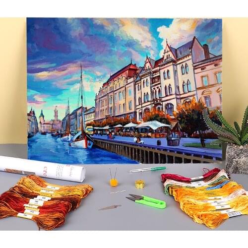 Landscape River Poltva Printed Canvas 11CT Cross-Stitch DIY Embroidery Full Kit DMC Threads Hobby Handicraft Mulina